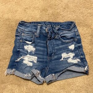 American Eagle Outfitters Dark Blue Distressed Denim Shorts